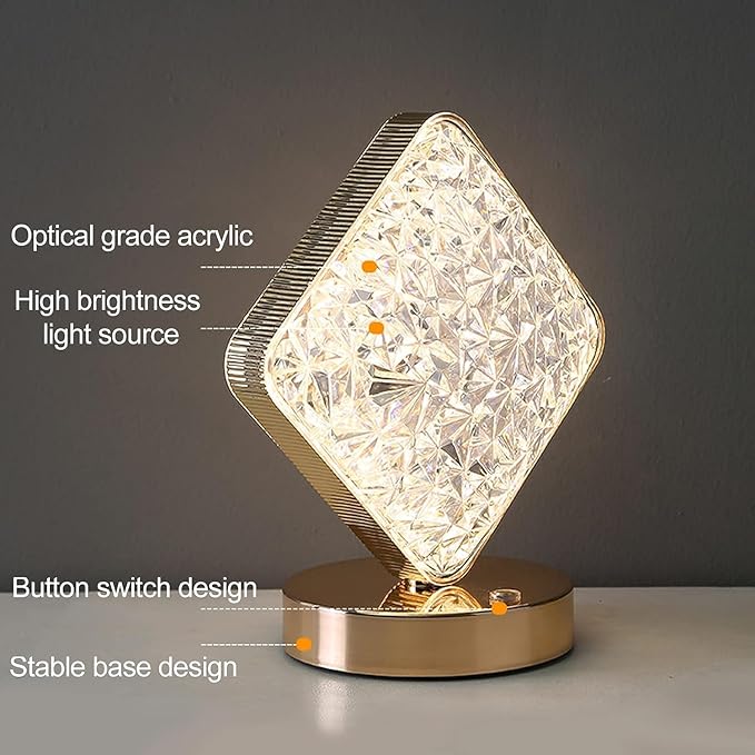 3 Modes Rechargeable USB Operated Luxurious Crystal Elegance Lamp