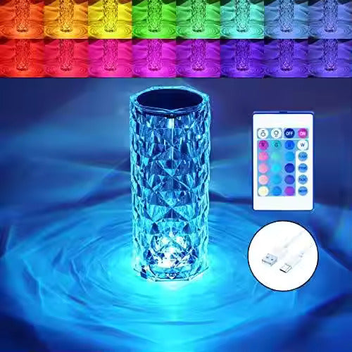 Remote Control Crystal Table Lamp Torch with Led Light Changing Effect for Bedroom