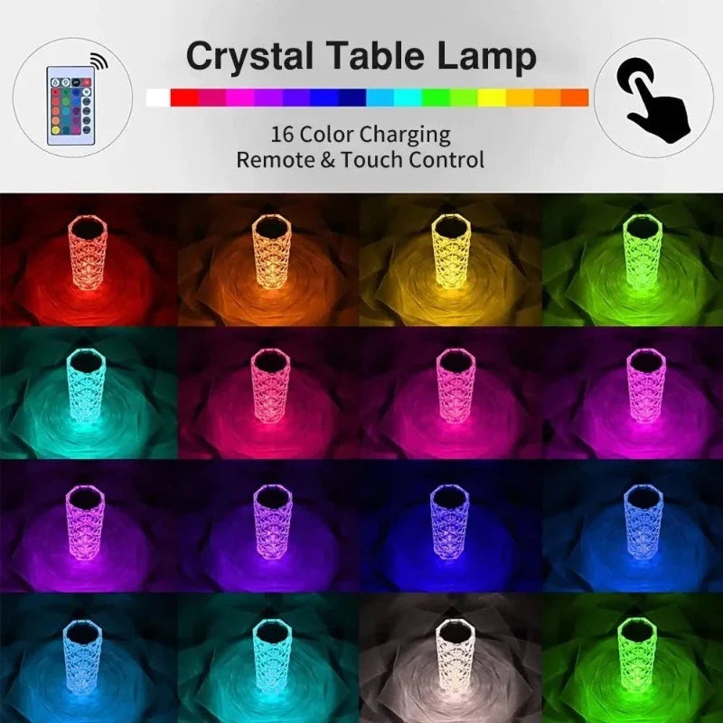 Remote Control Crystal Table Lamp Torch with Led Light Changing Effect for Bedroom