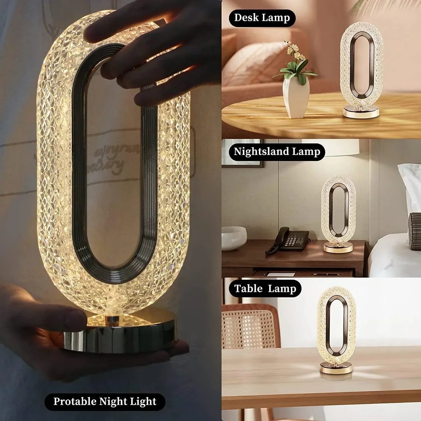 3 Modes Rechargeable USB Operated Luxurious Crystal Elegance Lamp