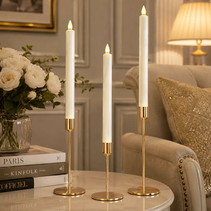 Luxury Gold Candle Holder Set of 3 with Artificial LED Candles – Home, Dining Table & Wedding Décor