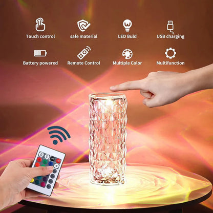 Remote Control Crystal Table Lamp Torch with Led Light Changing Effect for Bedroom