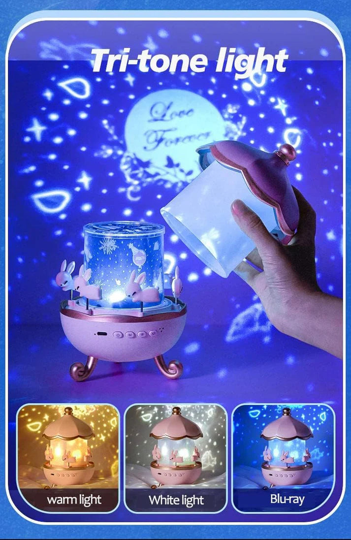 Cute Bunny Carousel Music Night Light – LED Lamp for Bedroom & Nursery