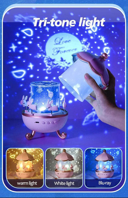 Cute Bunny Carousel Music Night Light – LED Lamp for Bedroom & Nursery