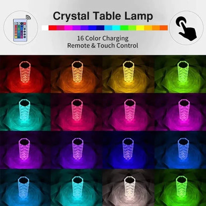 Remote Control Crystal Table Lamp Torch with Led Light Changing Effect for Bedroom