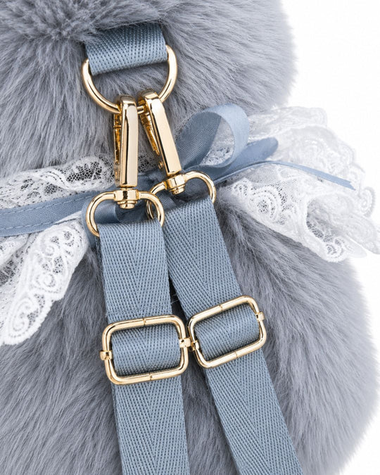 Plush Cat Backpack with Lace Collar & Bow