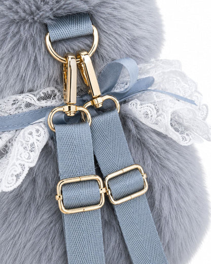 Plush Cat Backpack with Lace Collar & Bow