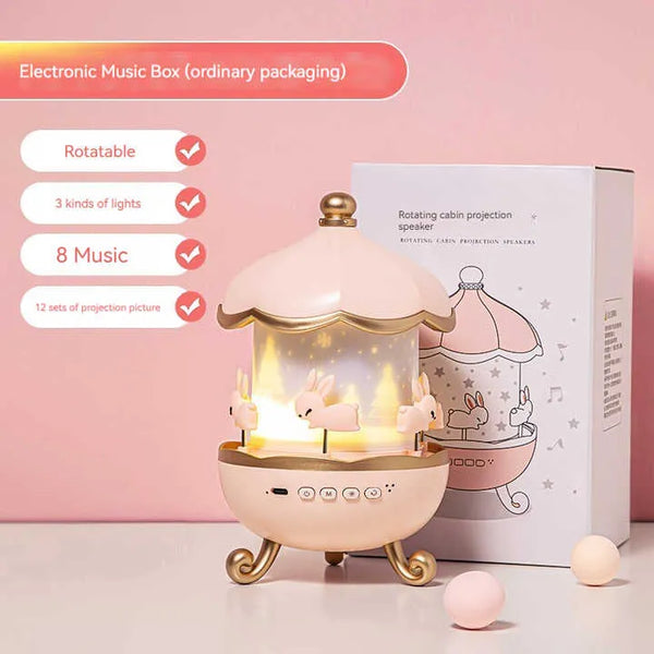 Cute Bunny Carousel Music Night Light – LED Lamp for Bedroom & Nursery