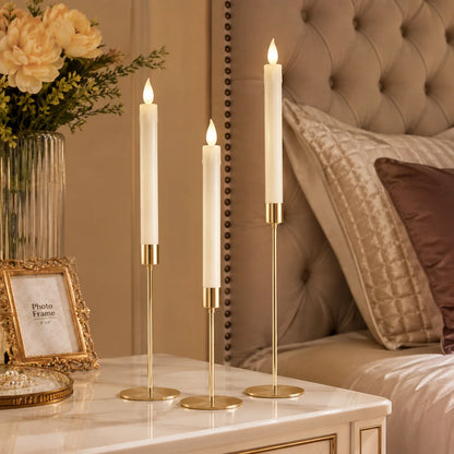 Luxury Gold Candle Holder Set of 3 with Artificial LED Candles – Home, Dining Table & Wedding Décor