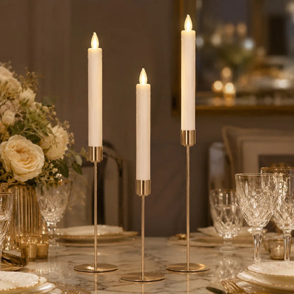 Luxury Gold Candle Holder Set of 3 with Artificial LED Candles – Home, Dining Table & Wedding Décor