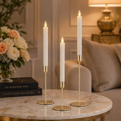 Luxury Gold Candle Holder Set of 3 with Artificial LED Candles – Home, Dining Table & Wedding Décor