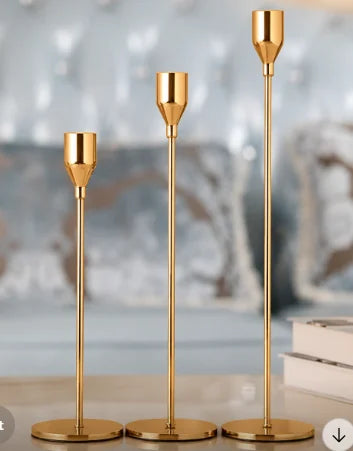 Luxury Gold Candle Holder Set of 3 with Artificial LED Candles – Home, Dining Table & Wedding Décor