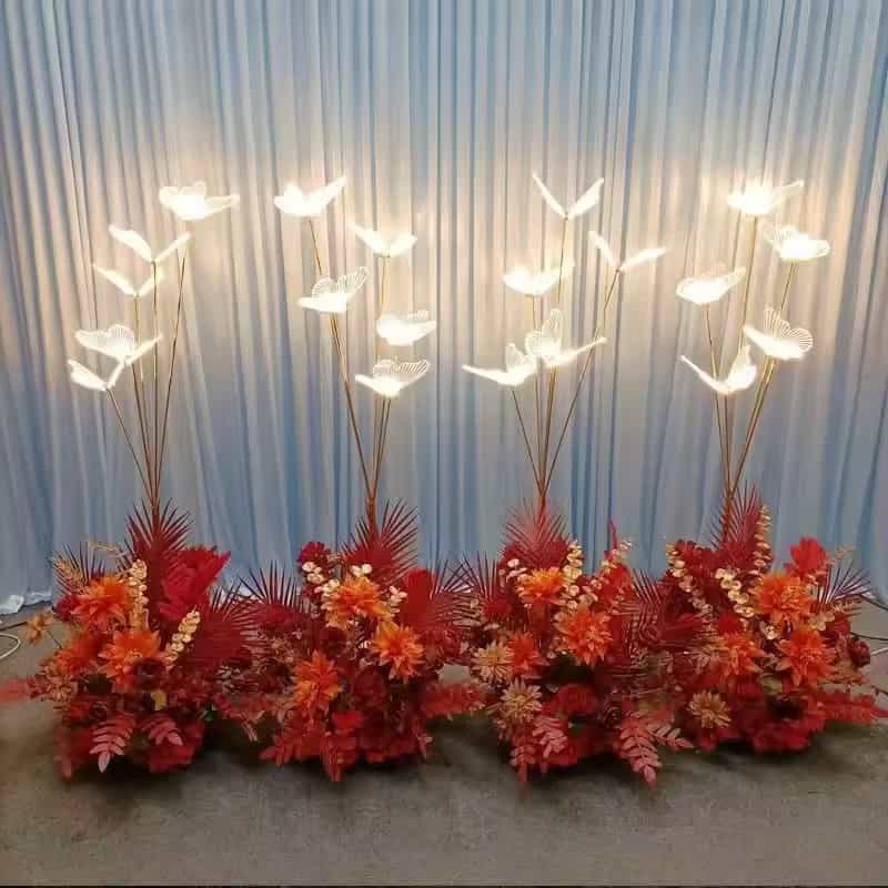 Warm white LED butterfly floor lamp with golden stand for home, bedroom, wedding and event decoration